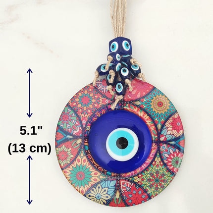 Erbulus Evil Eye Decor Mandala Wall Hanging - 5.1" Wooden Circle - Turkish Evil Eye Amulet - Evil Eye Protection Charm - Wall Art Amulet in a Box