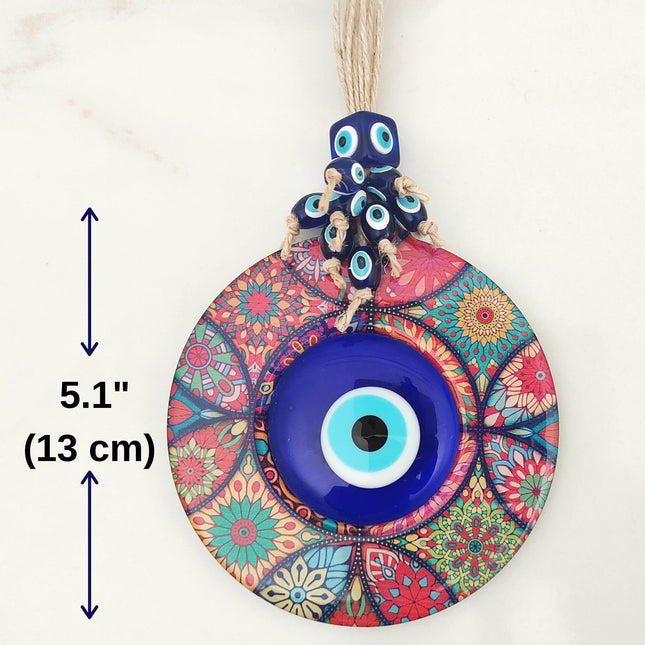 Erbulus Evil Eye Decor Mandala Wall Hanging - 5.1" Wooden Circle - Turkish Evil Eye Amulet - Evil Eye Protection Charm - Wall Art Amulet in a Box