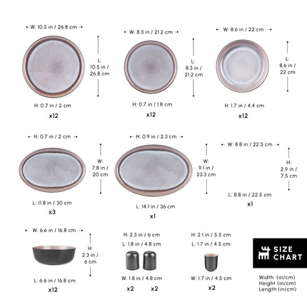 Karaca Mercure Stoneware Plates and Bowls Set, Reactive Glaze Black Dinner Set, Complete Kitchen Tableware Collection, Ideal Dinnerware for 12 People Dining Experience, Dishwasher Safe, 59 Piece