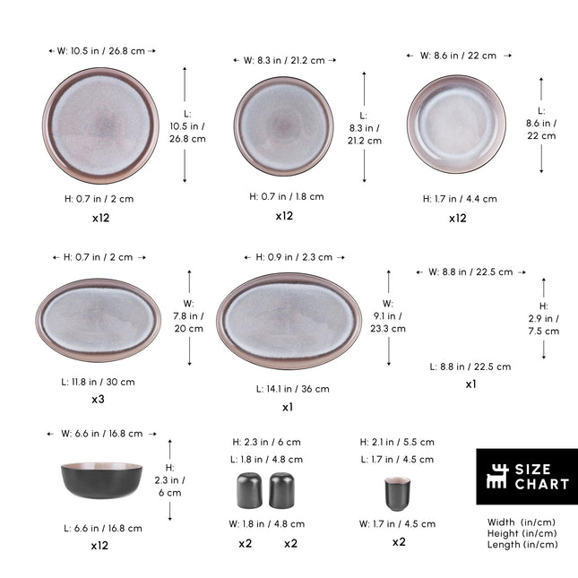 Karaca Mercure Stoneware Plates and Bowls Set, Reactive Glaze Black Dinner Set, Complete Kitchen Tableware Collection, Ideal Dinnerware for 12 People Dining Experience, Dishwasher Safe, 59 Piece