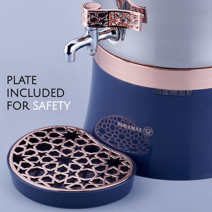 Korkmaz Hanedan A843-04 Stainless Steel Samovar, Upper Pot 1.3 L (43.9 Oz), Bottom Pot 3.5 L (118.3 Oz) Electric Turkish Tea Maker Set, Double Pots Tea Machine, Inox, Rosegold, 110 V US Plug, 5.1-Quart