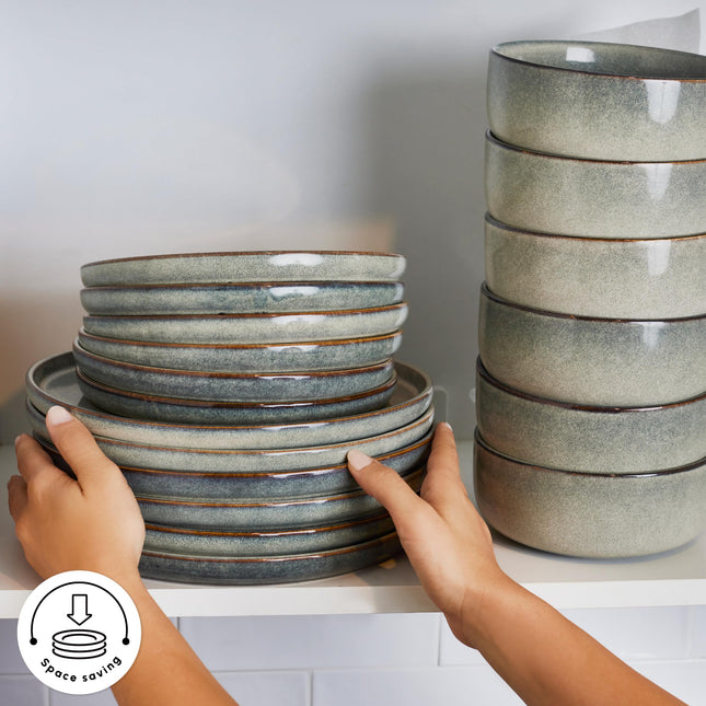 Karaca New Skal Dinnerware Sets for 6 People, Modern Design, Stoneware Dinner Set, Kitchen Plates Bowls, Reactive Glaze, 18-Piece Dish Set, Dishwasher &amp; Microwave Safe