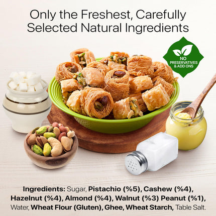 Cerez Pazari Baklava Pastry Gift Set - Turkish Baklava Pastry With Nuts &amp; Spices - Baklava Gift Box From Turkey - Pastry, Halal Snacks - Assorted 45-48 Pieces Per Metal Dessert Box - 1.32 lbs