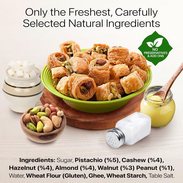 Cerez Pazari Baklava Pastry Gift Set - Turkish Baklava Pastry With Nuts &amp; Spices - Baklava Gift Box From Turkey - Pastry, Halal Snacks - Assorted 45-48 Pieces Per Metal Dessert Box - 1.32 lbs