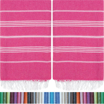 HAVLULAND |Pack of 2| Turkish Beach Towels Oversized 39x71, 100% Turkish Cotton Sand Free Quick Dry Absorbent Towel Travel Blanket for Adults Beach Gift Beach Essentials - Fuchsia