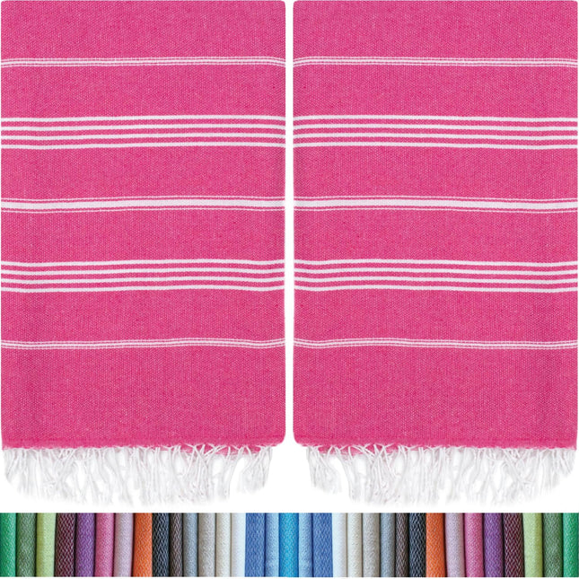 HAVLULAND |Pack of 2| Turkish Beach Towels Oversized 39x71, 100% Turkish Cotton Sand Free Quick Dry Absorbent Towel Travel Blanket for Adults Beach Gift Beach Essentials - Fuchsia