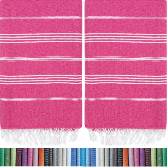 HAVLULAND |Pack of 2| Turkish Beach Towels Oversized 39x71, 100% Turkish Cotton Sand Free Quick Dry Absorbent Towel Travel Blanket for Adults Beach Gift Beach Essentials - Fuchsia