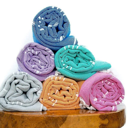 HAVLULAND Set of 6 Turkish Cotton Beach Towels, 71x39, Multi-Color, Quick-Dry, Absorbent, Lightweight, Sand-Free, Ideal for Beach, Pool, Gym, Yoga, Travel, Camping, Picnic