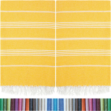 HAVLULAND |Pack of 2| Turkish Beach Towels Oversized 39x71, 100% Turkish Cotton Sand Free Quick Dry Absorbent Towel Travel Blanket for Adults Beach Gift Beach Essentials - Yellow