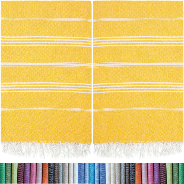 HAVLULAND |Pack of 2| Turkish Beach Towels Oversized 39x71, 100% Turkish Cotton Sand Free Quick Dry Absorbent Towel Travel Blanket for Adults Beach Gift Beach Essentials - Yellow