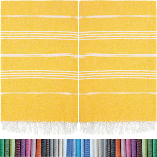 HAVLULAND |Pack of 2| Turkish Beach Towels Oversized 39x71, 100% Turkish Cotton Sand Free Quick Dry Absorbent Towel Travel Blanket for Adults Beach Gift Beach Essentials - Yellow