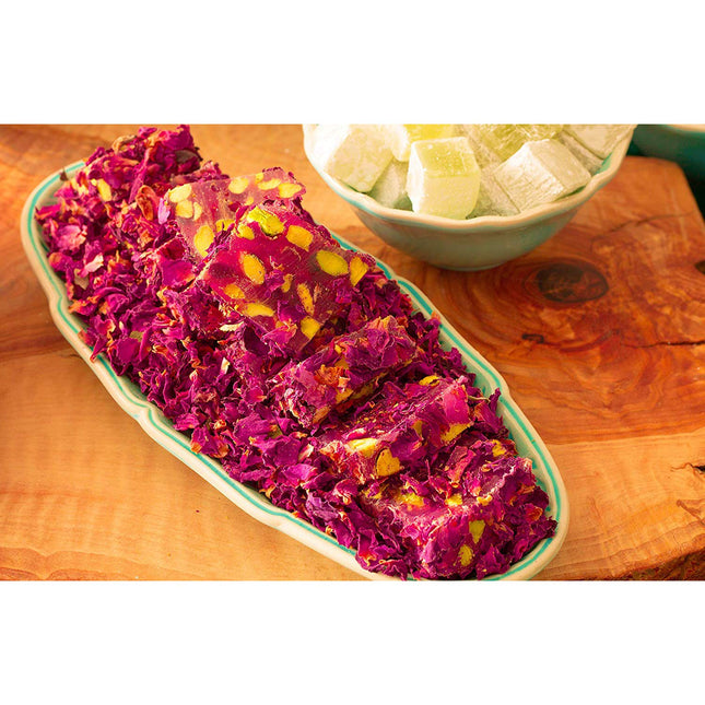 Cerez Pazari Turkish Delight Pistachio with Fantastic Rose &amp; Pomegranate Flavor Experience in Luxury Gift Box 8.8 oz | Assorted Gourmet Soft Candy, Sweet Vegan Traditional Turkish Delight (Loukoumi) (9-11 Pcs)