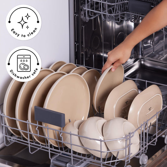 Karaca Terra Stoneware Dinnerware Sets for 8 People, Microwave & Dishwasher Safe Dinner Set, Soft Cream Color, Elegant & Durable Dinnerware Set, Plates and Bowls Sets with Platters & Shakers, 36-Piece