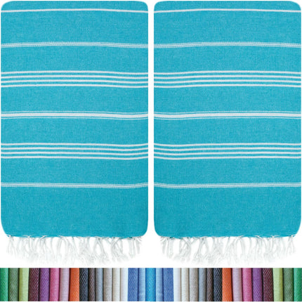 HAVLULAND |Pack of 2| Turkish Beach Towels Oversized 39x71, 100% Turkish Cotton Sand Free Quick Dry Absorbent Towel Travel Blanket for Adults Beach Gift Beach Essentials - Turquoise