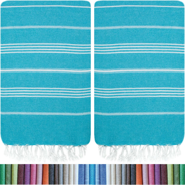 HAVLULAND |Pack of 2| Turkish Beach Towels Oversized 39x71, 100% Turkish Cotton Sand Free Quick Dry Absorbent Towel Travel Blanket for Adults Beach Gift Beach Essentials - Turquoise