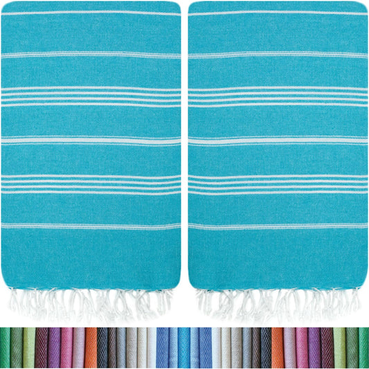 HAVLULAND |Pack of 2| Turkish Beach Towels Oversized 39x71, 100% Turkish Cotton Sand Free Quick Dry Absorbent Towel Travel Blanket for Adults Beach Gift Beach Essentials - Turquoise