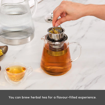 Karaca Keops Turkish Teapot with Infuser and Lid (450 ml Tea Pot &amp; 1500 ml Induction Kettle) - Borosilicate Glass Teapot Set for Stovetops - Clear Tea Maker with 10-15 Cups Capacity