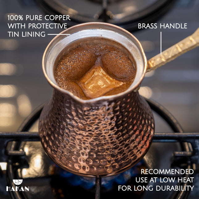 Hakan Turkish Coffee Pot | Stove Top Water Boiler, Coffee Maker, Butter, Chocolate &amp; Milk Warmer | Even and Quick Heat with Handcrafted Copper Material | Coffee Gifts Idea, 16 Oz (475 cc)