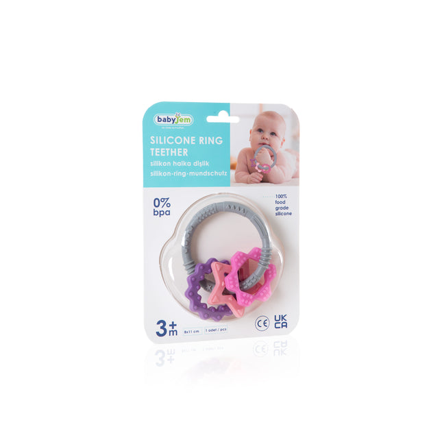 Babyjem silicon ring teether 100% food-grade silicone dishwasher safe 3+ months