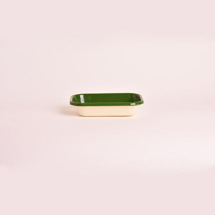 Enamel 16x11 cm Appetizer Plate Cream-Interior/Cord Army Green