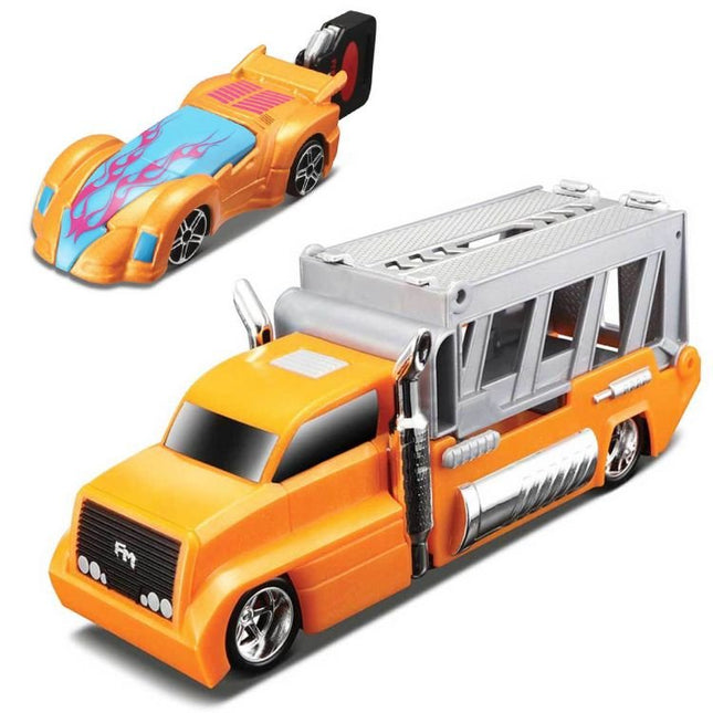Maisto Burnin Key Car and Transporter Truck