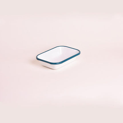 Enamel Appetizer Plate Petrol Green Band 16 cm