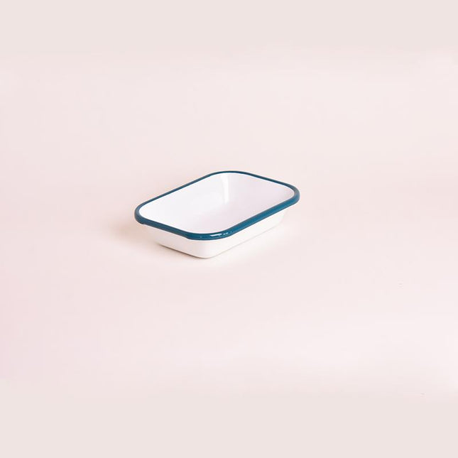 Enamel Appetizer Plate Petrol Green Band 16 cm