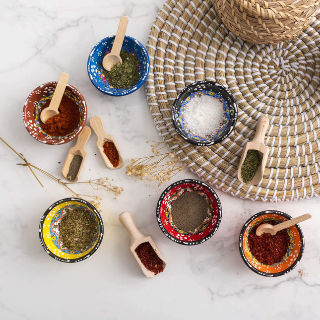 Ayennur Decorative Turkish Ceramic Bowl Set of 6 Serving-Handcrafted(3.14''- 8cm) 2.5oz Pinch Sauce Multicolor Dipping Finger Small Serving Charcuterie Bowls