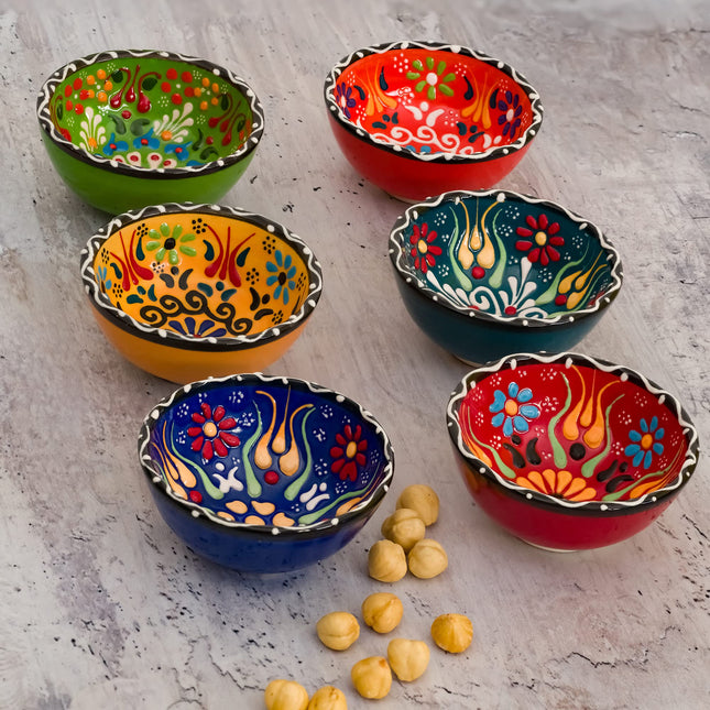 BCS Ceramic Pinch Bowls Set of 6, Small Bowls for Dipping - Cooking Prep &amp; Charcuterie Board Bowls, Soy Sauce Dish, Multicolor Handmade Decorative Serving Dishes (3.2'' - 3 oz)