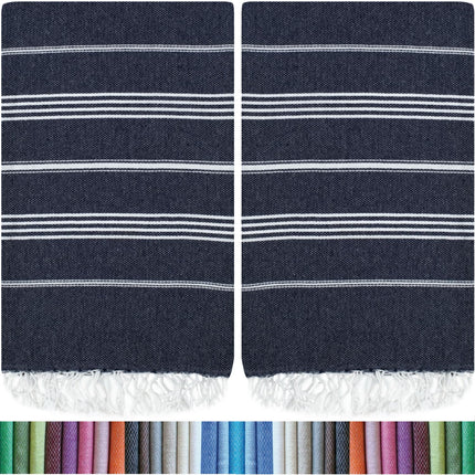 HAVLULAND |Pack of 2| Turkish Beach Towels Oversized 39x71, 100% Turkish Cotton Sand Free Quick Dry Absorbent Towel Travel Blanket for Adults Beach Gift Beach Essentials - Navy