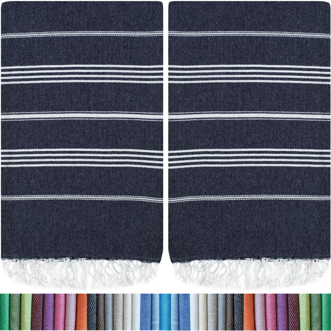 HAVLULAND |Pack of 2| Turkish Beach Towels Oversized 39x71, 100% Turkish Cotton Sand Free Quick Dry Absorbent Towel Travel Blanket for Adults Beach Gift Beach Essentials - Navy