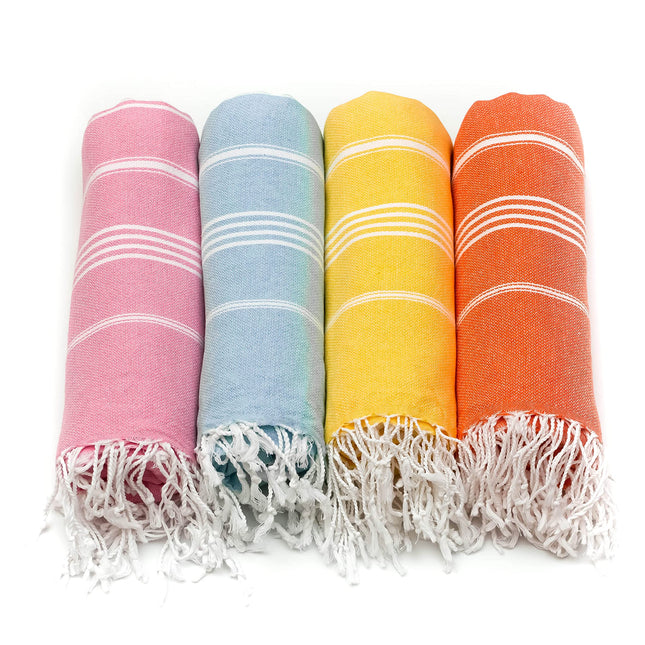 HAVLULAND Set of 4 Turkish Cotton Beach Towels, 71x39, Multi 4, Quick-Dry, Absorbent, Lightweight, Sand-Free, Travel-Friendly, Perfect for Beach, Pool, Spa, Gym, Yoga, Camping, Picnic