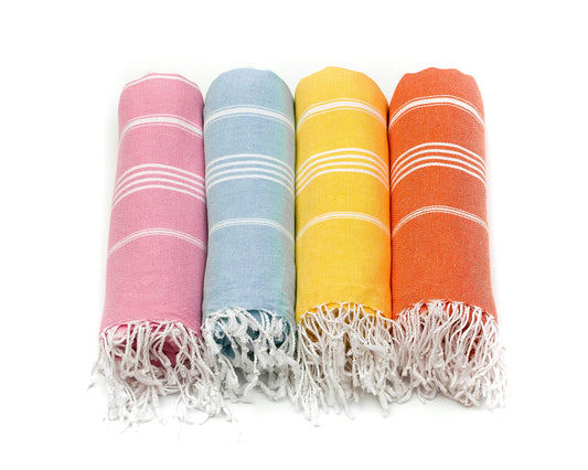 HAVLULAND Set of 4 Turkish Cotton Beach Towels, 71x39, Multi 4, Quick-Dry, Absorbent, Lightweight, Sand-Free, Travel-Friendly, Perfect for Beach, Pool, Spa, Gym, Yoga, Camping, Picnic