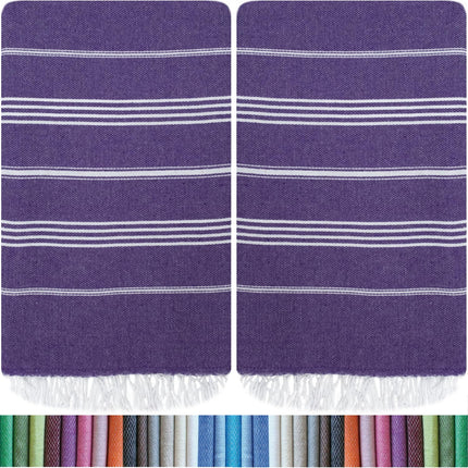 HAVLULAND |Pack of 2| Turkish Beach Towels Oversized 39x71, 100% Turkish Cotton Sand Free Quick Dry Absorbent Towel Travel Blanket for Adults Beach Gift Beach Essentials - Purple