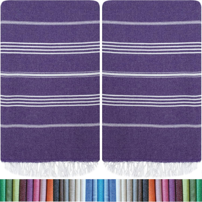 HAVLULAND |Pack of 2| Turkish Beach Towels Oversized 39x71, 100% Turkish Cotton Sand Free Quick Dry Absorbent Towel Travel Blanket for Adults Beach Gift Beach Essentials - Purple