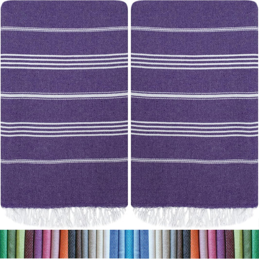 HAVLULAND |Pack of 2| Turkish Beach Towels Oversized 39x71, 100% Turkish Cotton Sand Free Quick Dry Absorbent Towel Travel Blanket for Adults Beach Gift Beach Essentials - Purple