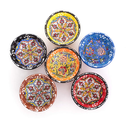 Ayennur Decorative Turkish Ceramic Bowl Set of 6 Serving-Handcrafted(3.14''- 8cm) 2.5oz Pinch Sauce Multicolor Dipping Finger Small Serving Charcuterie Bowls