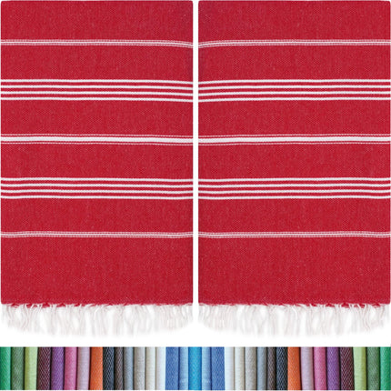 HAVLULAND |Pack of 2| Turkish Beach Towels Oversized 39x71, 100% Turkish Cotton Sand Free Quick Dry Absorbent Towel Travel Blanket for Adults Beach Gift Beach Essentials - Red