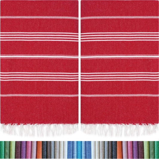 HAVLULAND |Pack of 2| Turkish Beach Towels Oversized 39x71, 100% Turkish Cotton Sand Free Quick Dry Absorbent Towel Travel Blanket for Adults Beach Gift Beach Essentials - Red