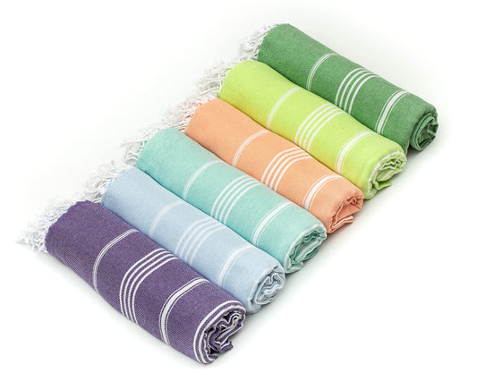 HAVLULAND Turkish Beach Towel Oversized Clearance Turkish Bath Towels Pack 6 Bulk Extra Large Sand Free Quick Dry Absorbent Lightweight Camping Blanket Beach Essentials (Summer, 6 Pack)