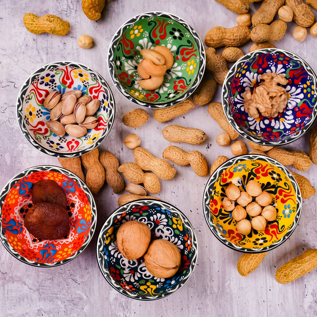 BCS Ceramic Pinch Bowls Set of 6, Small Bowls for Dipping - Cooking Prep &amp; Charcuterie Board Bowls, Soy Sauce Dish, Multicolor Handmade Decorative Serving Dishes (3.2'' - 3 oz)