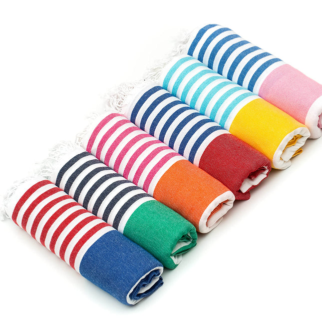 HAVLULAND Turkish Beach Towels Oversized -100% Turkish Cotton Super Soft Lightweight - Absorbent and Quick Drying Bath Towel - Sand Free Beach Towel - Turkish Towels for Adults (6 Multi-color, 6 Pack)