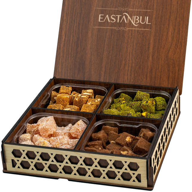 Eastanbul Turkish Delight, 32oz, Turkish Delights Candy, Premium Assorted Lokum with Nuts, Lokum with Nuts in Souvenir Wooden Gift Box, International Candy Sweets, Gourmet Gift Box