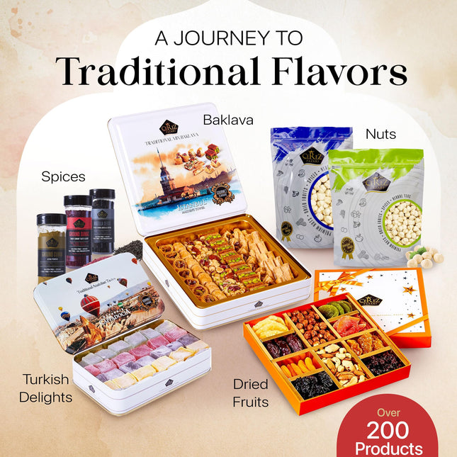 Cerez Pazari Baklava Pastry Gift Set - Turkish Baklava Pastry With Nuts &amp; Spices - Baklava Gift Box From Turkey - Pastry, Halal Snacks - Assorted 45-48 Pieces Per Metal Dessert Box - 1.32 lbs