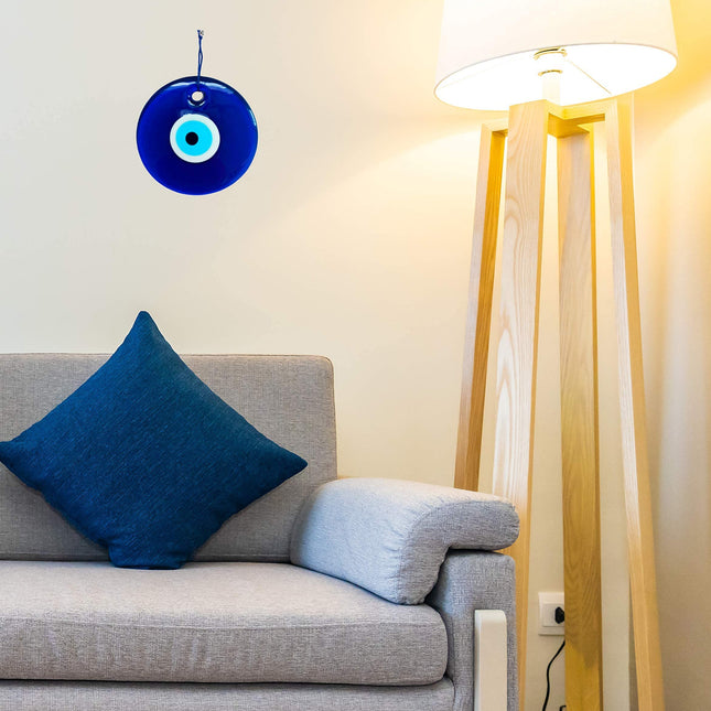 Erbulus 5.4" Glass Blue Evil Eye Wall Hanging Ornament - Turkish Handmade Nazar Amulet - Home Protection Charm - Wall Decor in a Box