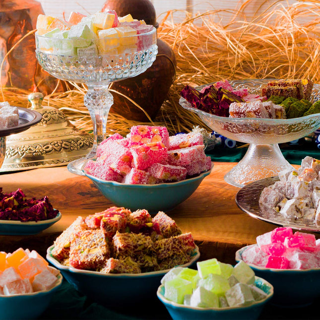 Cerez Pazari Turkish Delight Candy Gift Basket, Lokum Dessert Gourmet, Christmas Holiday Corporate Food Gifts In Elegant Tin Box, With 6 Unique Flavors, 1.6 lbs