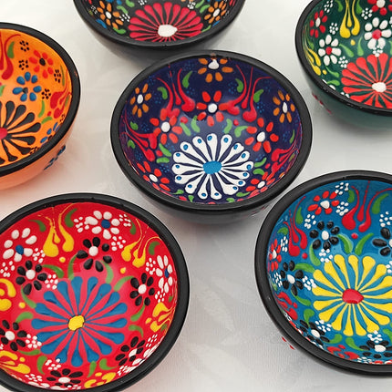 Ayennur Decorative Turkish Ceramic Bowl Set of 6 Serving-Handcrafted(3.14''- 8cm) 2.5oz Pinch sauce Multicolor Dipping Finger Small Serving Charcuterie Bowls(Multi 5)