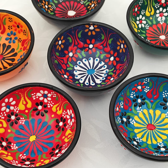 Ayennur Decorative Turkish Ceramic Bowl Set of 6 Serving-Handcrafted(3.14''- 8cm) 2.5oz Pinch sauce Multicolor Dipping Finger Small Serving Charcuterie Bowls(Multi 5)