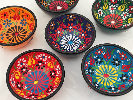 Ayennur Decorative Turkish Ceramic Bowl Set of 6 Serving-Handcrafted(3.14''- 8cm) 2.5oz Pinch sauce Multicolor Dipping Finger Small Serving Charcuterie Bowls(Multi 5)
