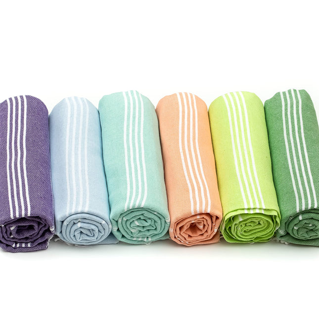 HAVLULAND Turkish Beach Towel Oversized Clearance Turkish Bath Towels Pack 6 Bulk Extra Large Sand Free Quick Dry Absorbent Lightweight Camping Blanket Beach Essentials (Summer, 6 Pack)